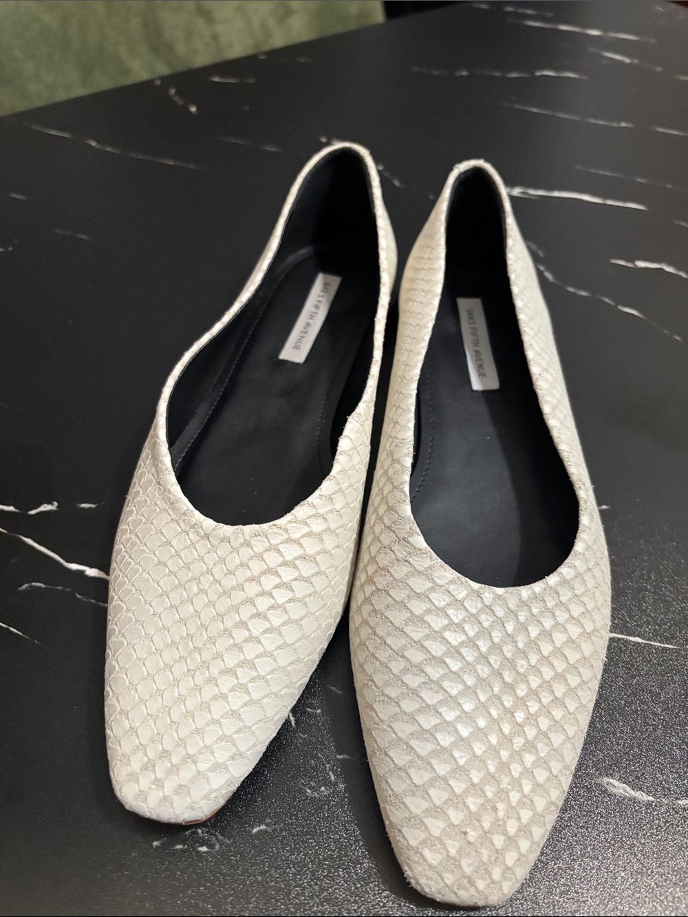 Saks Fifth Avenue Ivory Snake-Embossed Ballet Flats